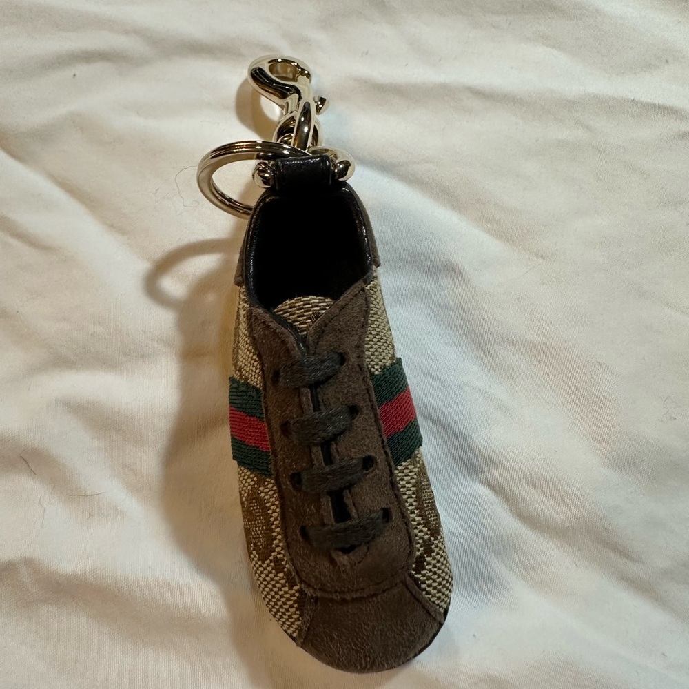 Gucci Brown Sneaker Keychain with Red and Green Stripes